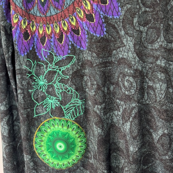 Desigual Swing Top Small Boho Mandala Print Hi-Low Leopard Layered Back Sweater - Picture 5 of 7